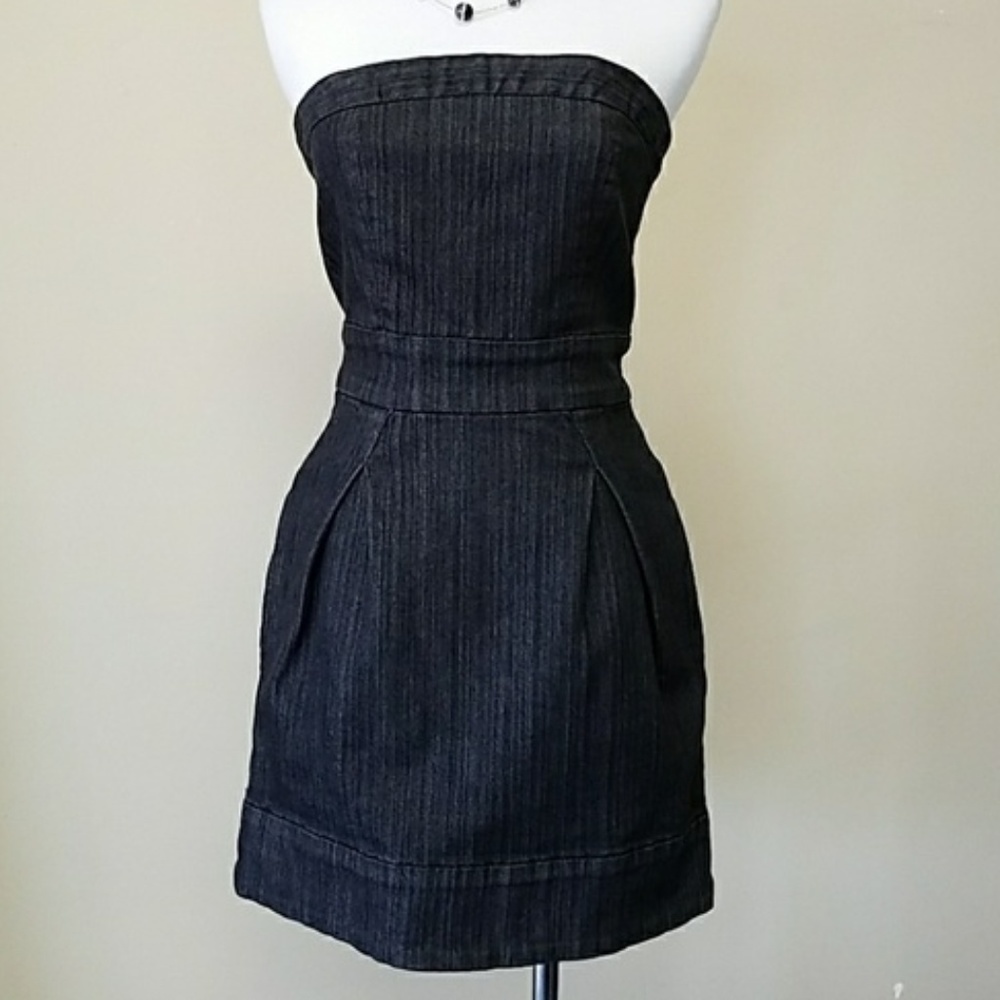 Guess Black Denim Strapless Dress